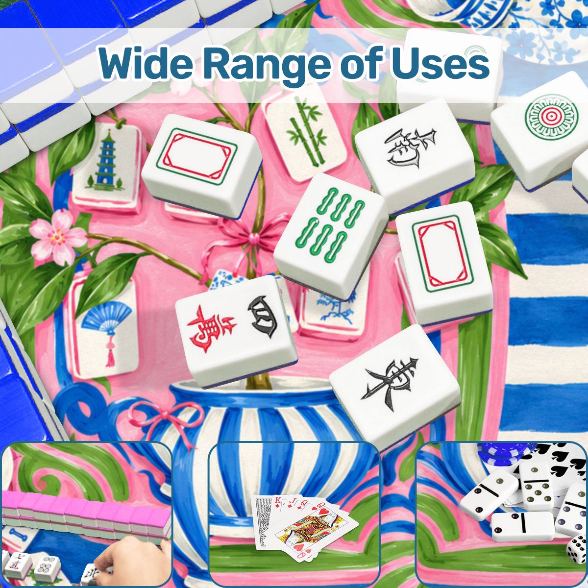 Preppy Petal Chinoiserie Blue And Pink Mahjong Mat