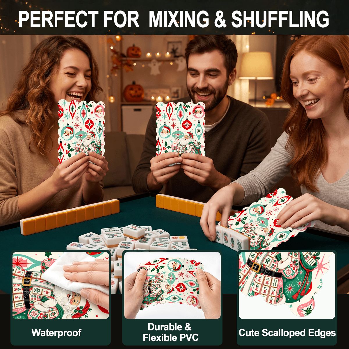 Nostalgic Christmas Santa Scalloped Mahjong Shuffler Cards  Set of 4