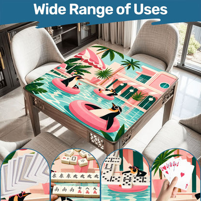 Penguins Poolside At The Palm Mahjong Mat - Splash Of Mahj And Color Co.