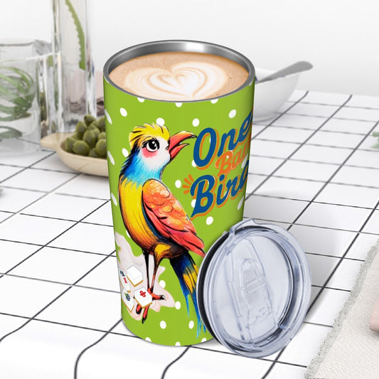 Quirky One Bam Bird Citrus Green Polka Dot Mahjong Tumbler
