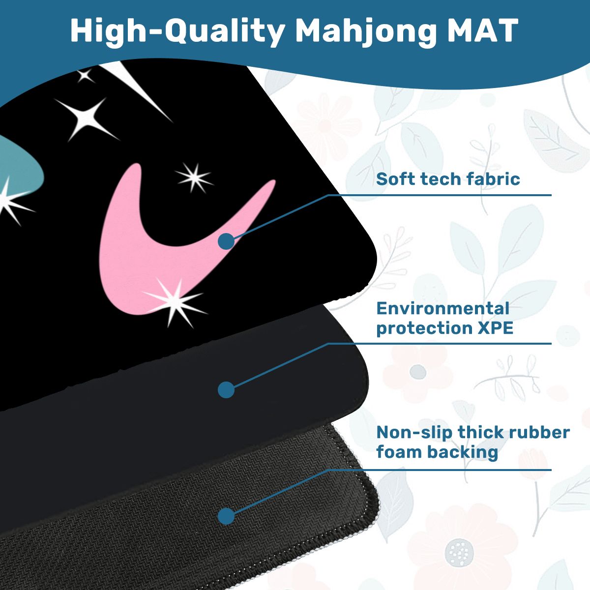 Sky Rockets In Flight, Black Modern Mahjong Mat - Splash of Color Co.