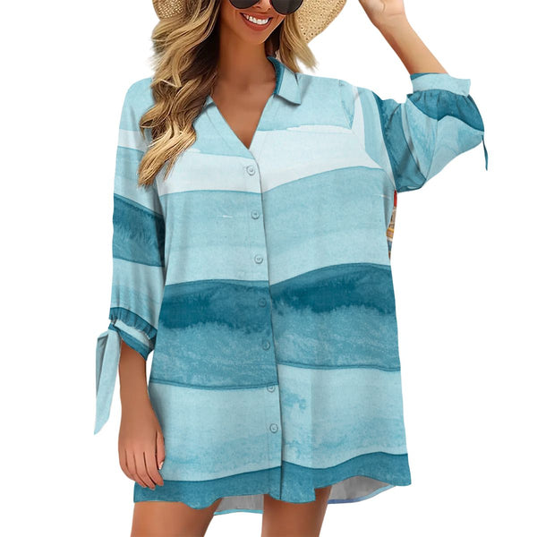 Mahjong Cruise Boho Women's Cardigan Shirt Three - Quarter Sleeve - Splash of Color Co.