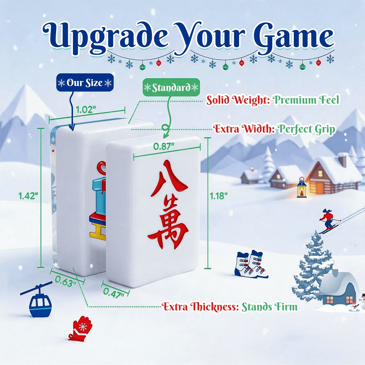 Cozy Winter Alpine Slopes ENGRAVED Christmas Mahjong Tiles And Carry Case - Splash Of Mahj And Color Co.