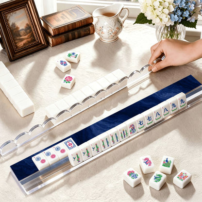 Royal Blue Extended Mahjong Rack Set of 4 Scalloped Magnetic Tile Pusher 20' - Splash Of Mahj And Color Co.