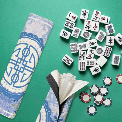 Asian Chinoiserie Blue And White 4 Mahjong Tile Pusher Racks with Bag - Splash of Color Co.