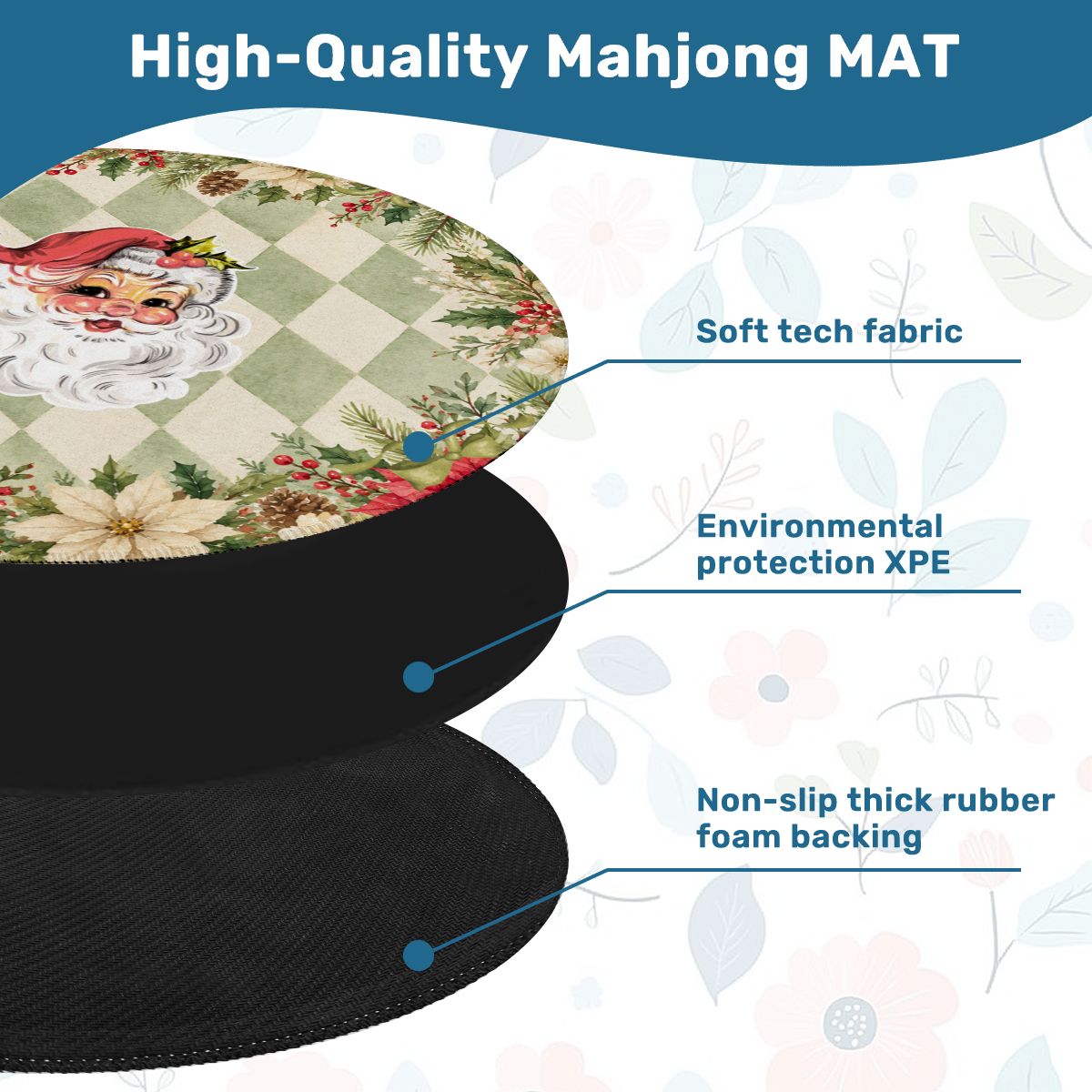 Vintage Santa Harlequin Christmas Round Mahjong Mat