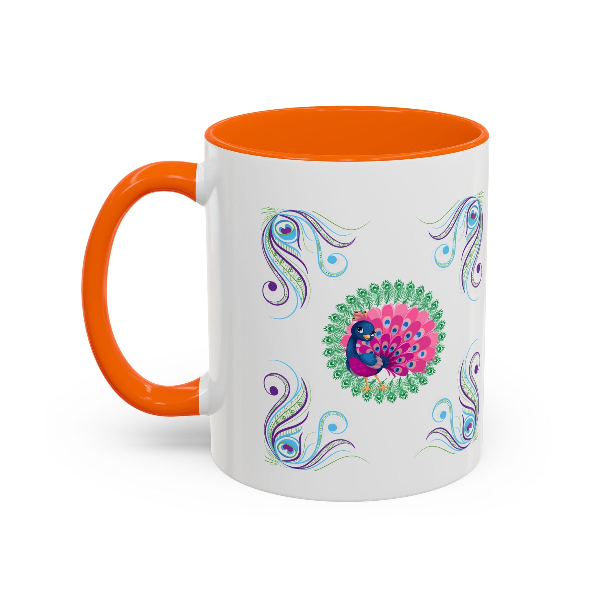 Preppy Peacock Whimsical Pink Green, Purple Coffee Mug - Splash of Color Co.