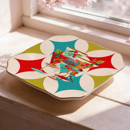 Holiday Modernist Cocktail Hour Scalloped Ceramic Mahjong Dice Tray