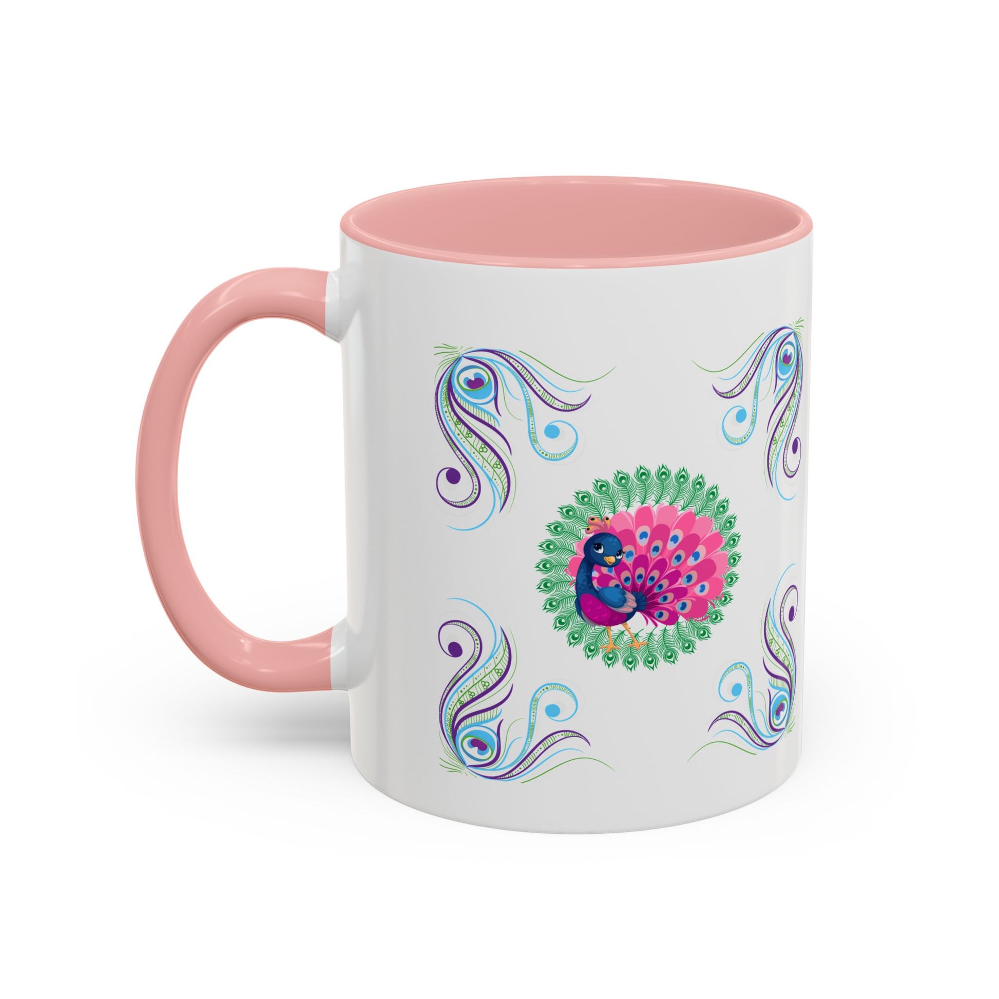 Preppy Peacock Whimsical Pink Green, Purple Coffee Mug - Splash of Color Co.