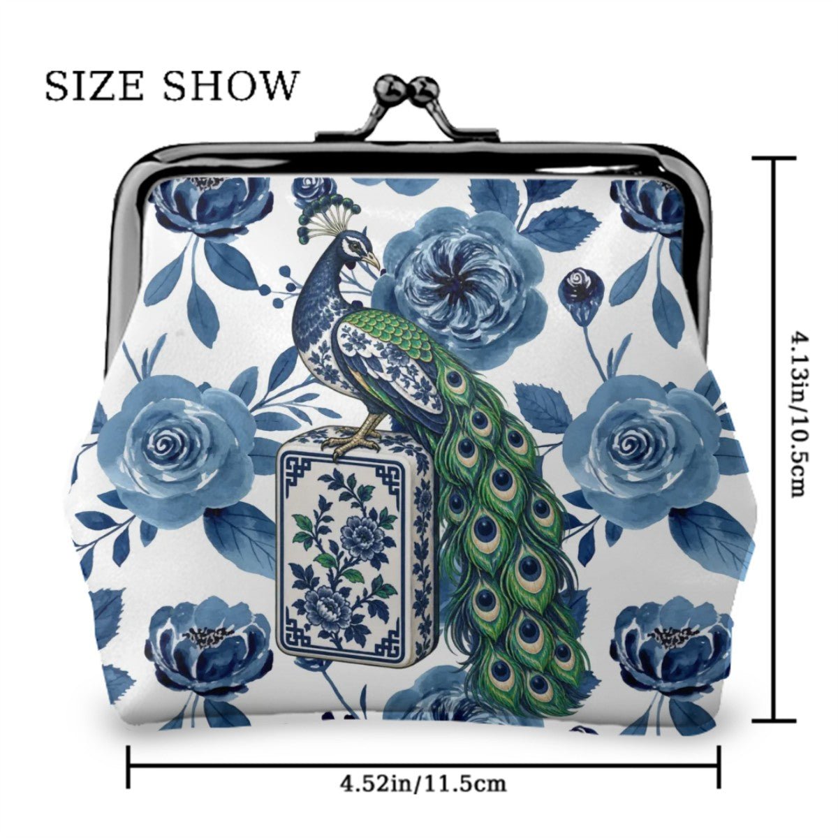 Proud As A Peacock Blue Chinoiserie Mahjong Women's Leather Kiss Lock Coin Purse - Splash Of Mahj And Color Co.