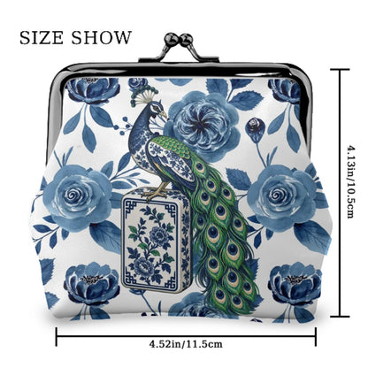 Proud As A Peacock Blue Chinoiserie Mahjong Women's Leather Kiss Lock Coin Purse - Splash Of Mahj And Color Co.