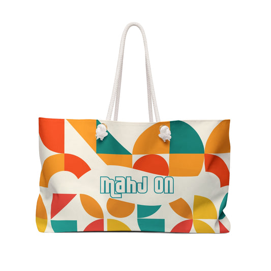 Mahjong Tote Bag Colorful Geometric, Orange, Teal, Yellow, Mahj On Weekender Bag, Bohemian Travel Tote