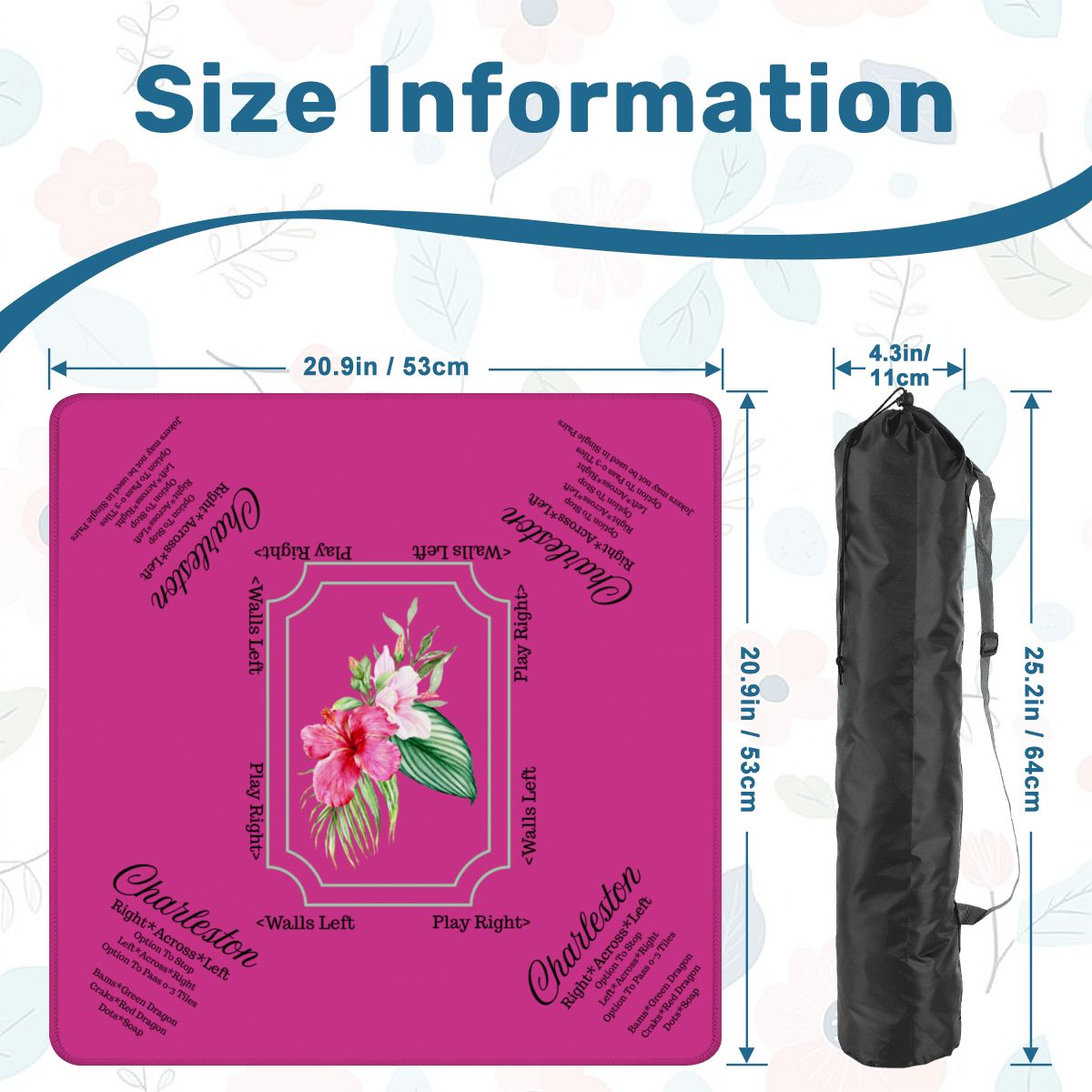 Mini Mahjong Mat With Instructions, Hot Fuscia Floral (Ship Rolled up) - Splash of Color Co.
