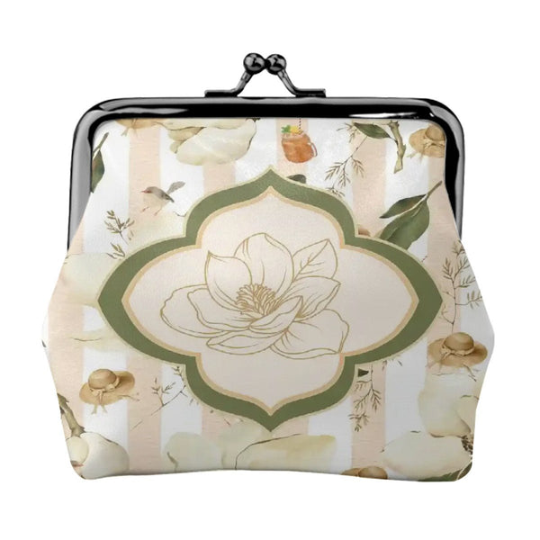 Magnolias And Sweet Tea Women's Leather Kiss Lock Coin Purse - Splash of Color Co.