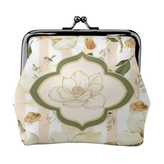 Magnolias And Sweet Tea Women's Leather Kiss Lock Coin Purse - Splash of Color Co.