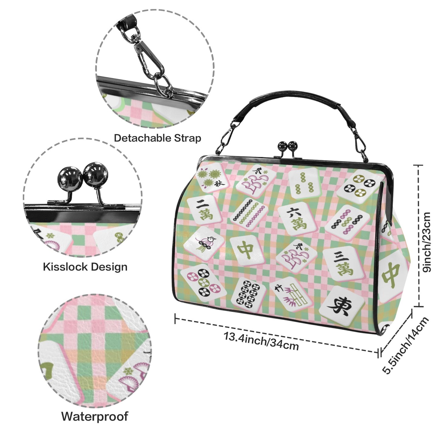 Mahjong Preppy Pastel Modern Kisslock Trendy Shoulder Bag Kisslock Crossbody Shoulder Bag - Splash of Color Co.