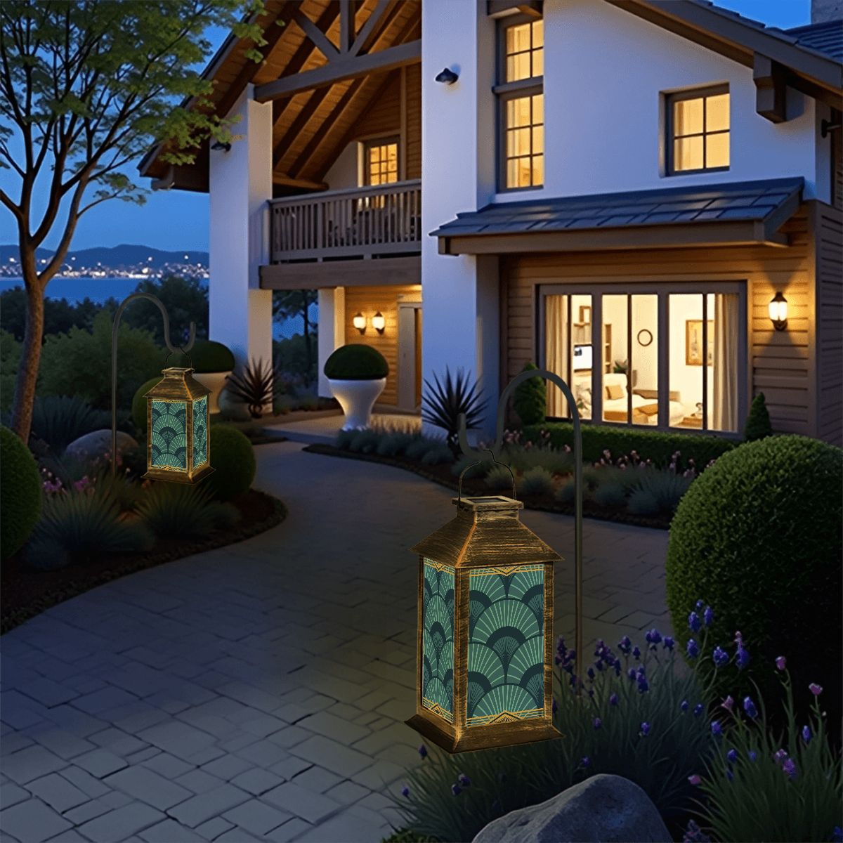 Art Deco Blue Solar Lantern - Splash of Color Co.