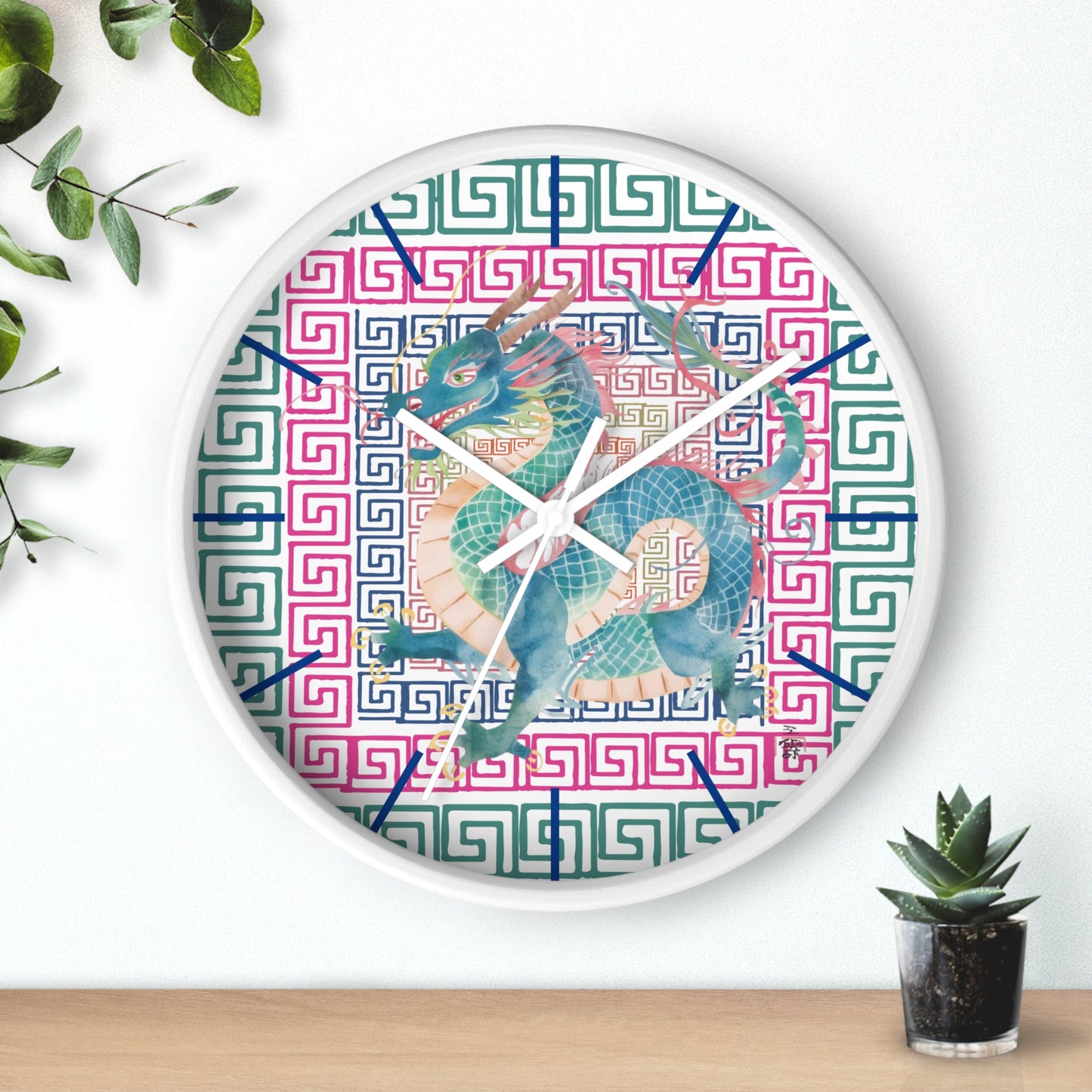 Dragon Motif Wall Clock — Colorful Asian - Inspired Geometric Design - Splash of Color Co.