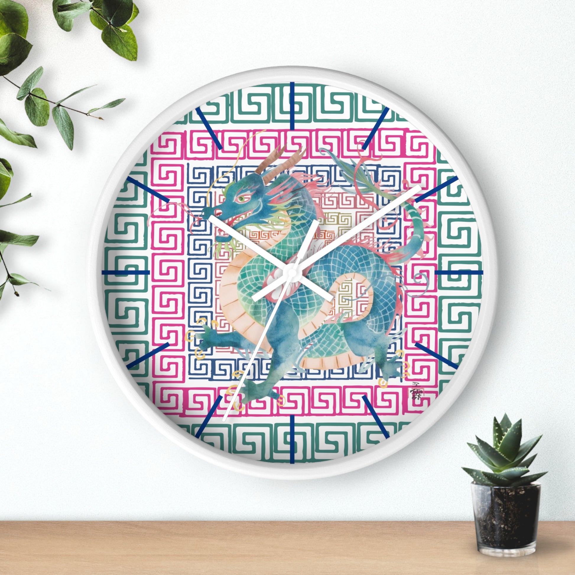 Dragon Motif Wall Clock — Colorful Asian - Inspired Geometric Design - Splash of Color Co.