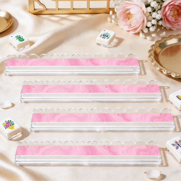 Pink Marbled Extended Mahjong Rack Set of 4  Scalloped Magnetic Tile Pusher 20'