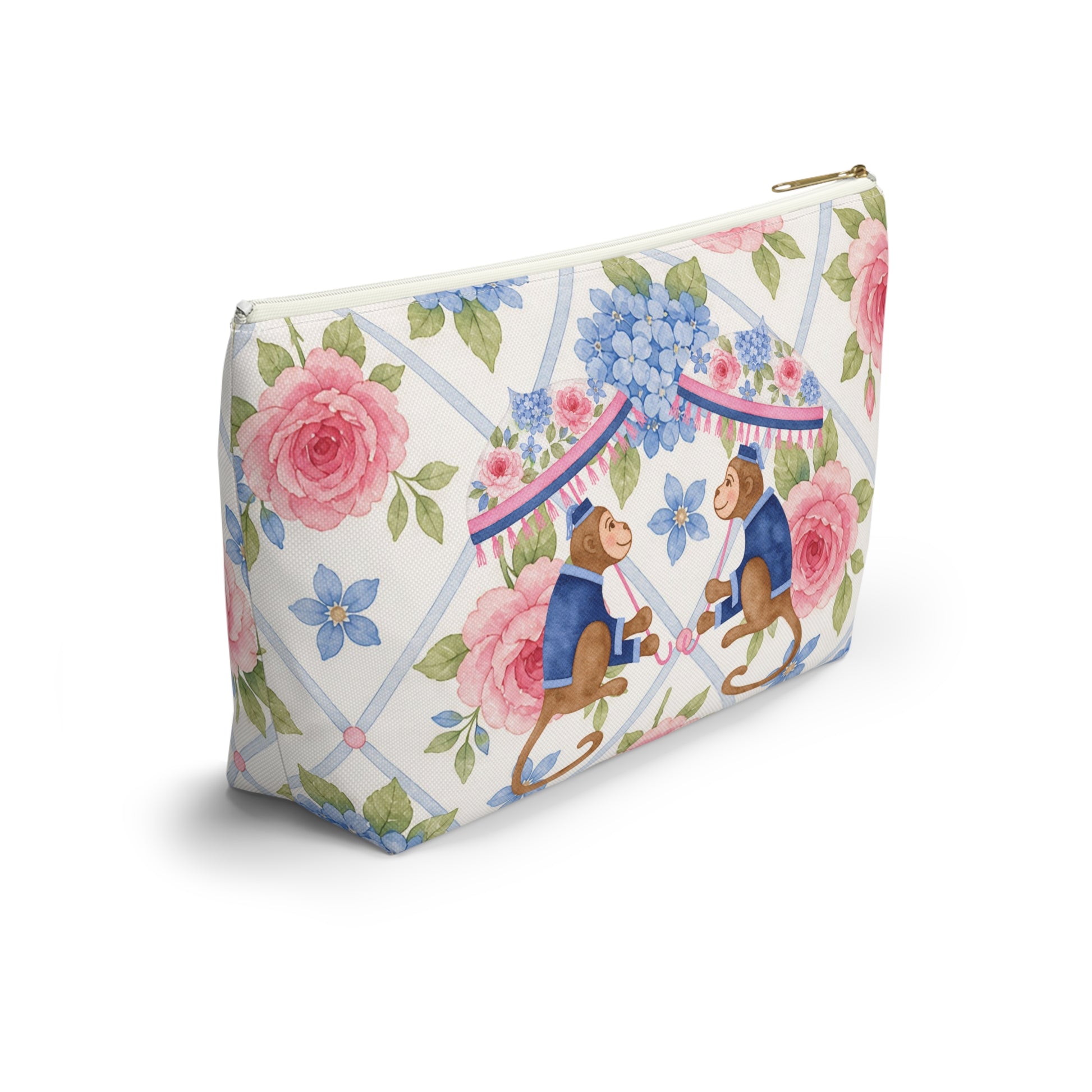 Floral Monkey Hydrangea Roses Vintage Charm Mahjong Tile Accessory Pouch w T - bottom - Splash of Color Co.