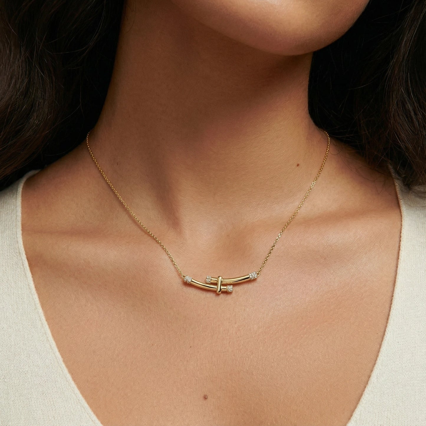 Bamboo Crystal Arc Necklace - Splash Of Mahj And Color Co.