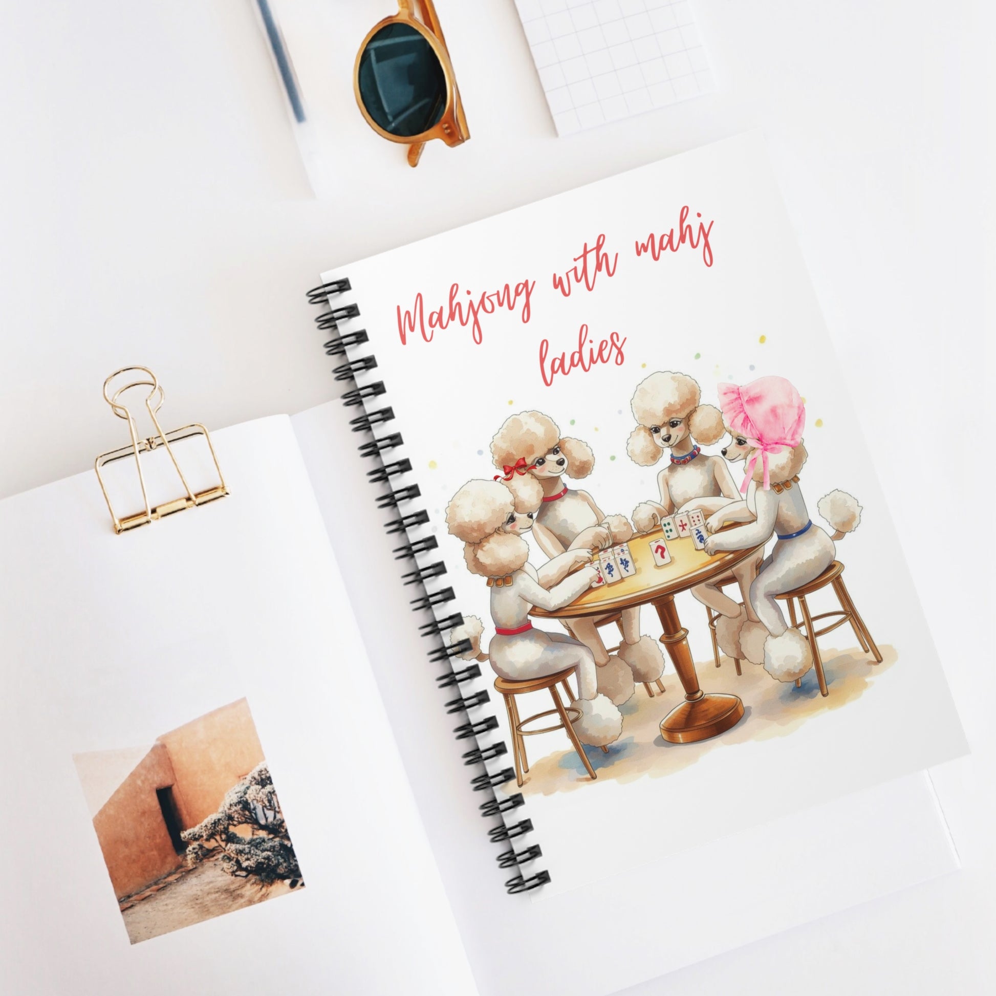 Mahjong Watercolor Dog Art, Poodle Ladies Game Night Spiral Notebook - Splash of Color Co.