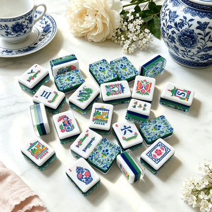 Garden Bell Blue Chinoiserie Chic American Mahjong Tiles And Carry Case