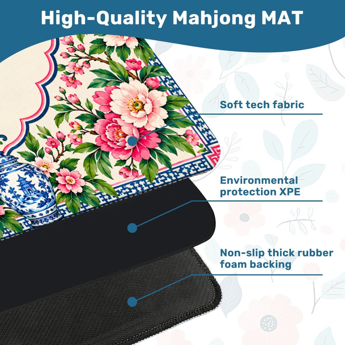 Garden Party Chinoiserie Blue Pink Mahjong Mat