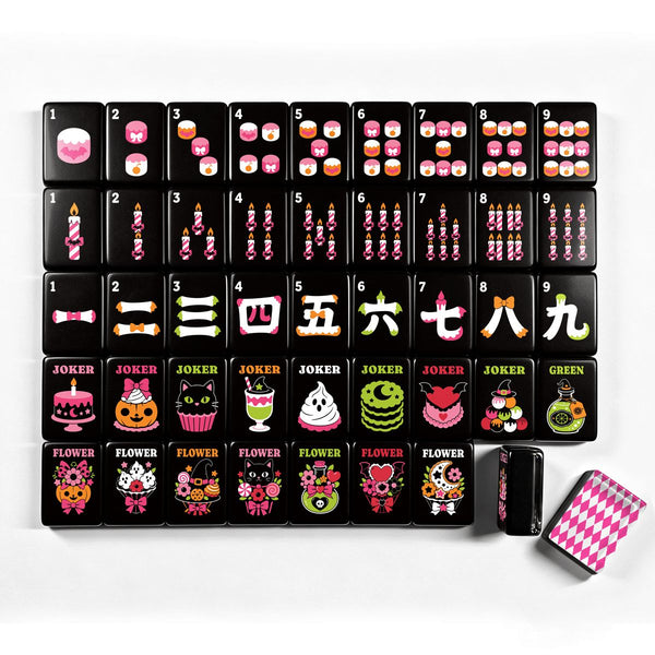 Hot Pink Harlequin Halloween Mahjong Tiles Gothic Dessert With Carry Case