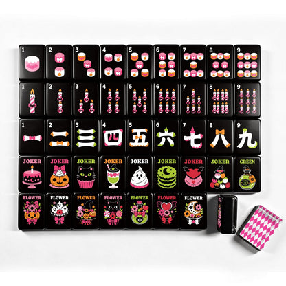 Hot Pink Harlequin Halloween Mahjong Tiles Gothic Dessert With Carry Case