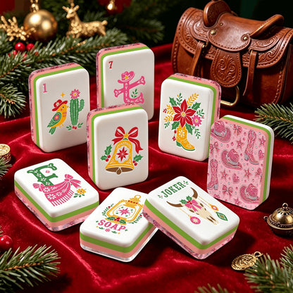 Pink Rhinestones And Bling Country Western Christmas Mahjong Tiles And Carry Case