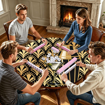 The Speakeasy Art Deco Martini Cocktail And Shaker Round Mahjong Mat
