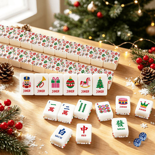 Starry Brite Traditional Holiday Playful Workshop Christmas Mahjong Tiles And Carry Case - Splash Of Mahj And Color Co.