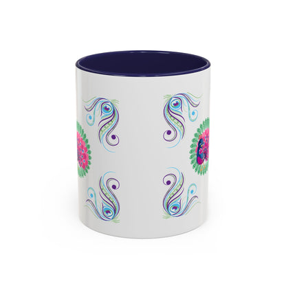 Preppy Peacock Whimsical Pink Green, Purple Coffee Mug - Splash of Color Co.