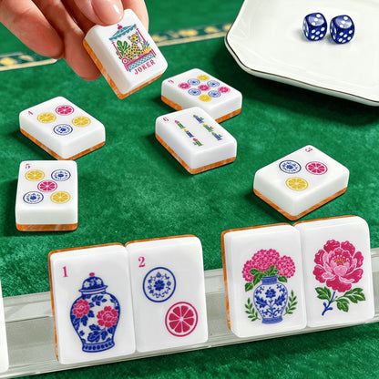 Orange Marbled Chinoiserie American Mahjong Tiles And Carry Case - Splash Of Mahj And Color Co.