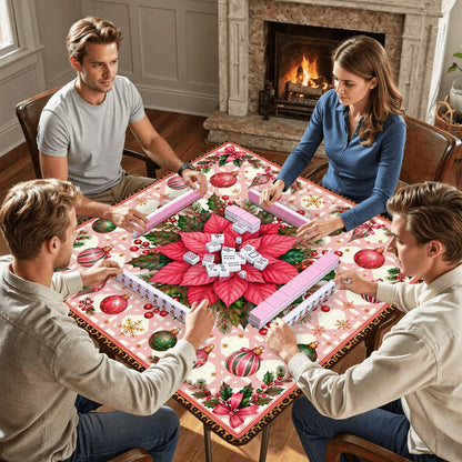 Leopard Luxe Poinsetta Mahjong Christmas Mat