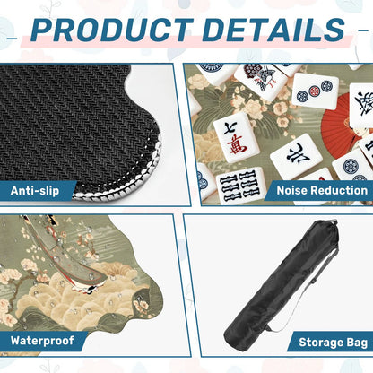 Floral Asian Geisha Girl Scalloped Mahjong Mat - Splash of Color Co.