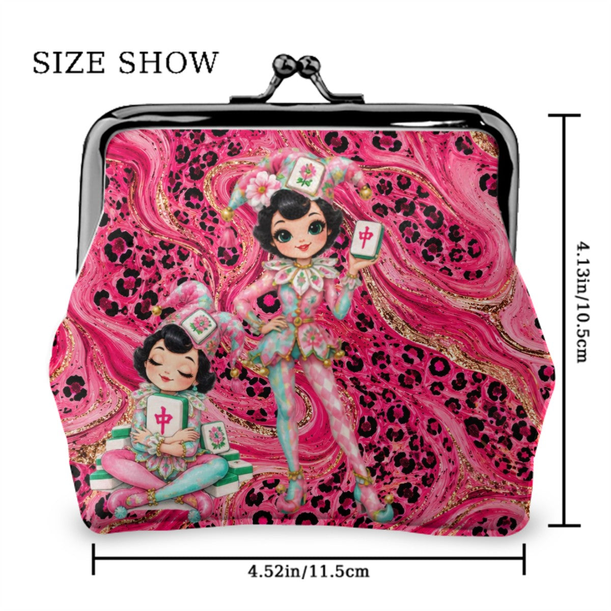 Mahjie Gal Hot Pink Leopard Print Women's Leather Kiss Lock Coin Purse
