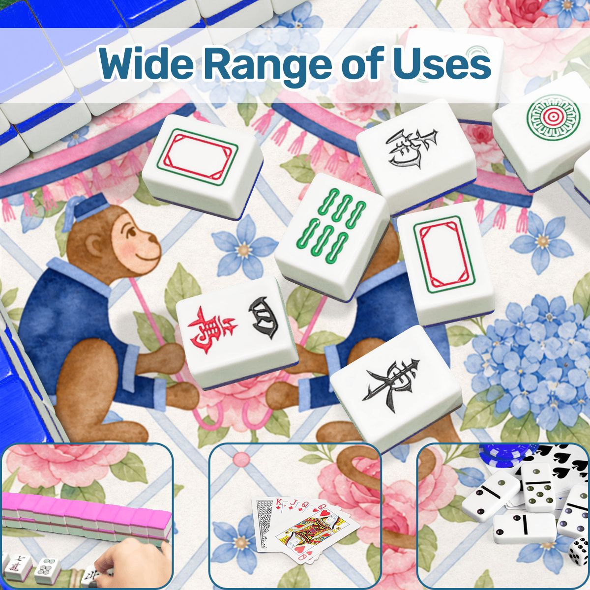 Mahjong Monkey Floral Infusion Hydrangeas Blue And Pink Mahjong Mat - Splash of Color Co.