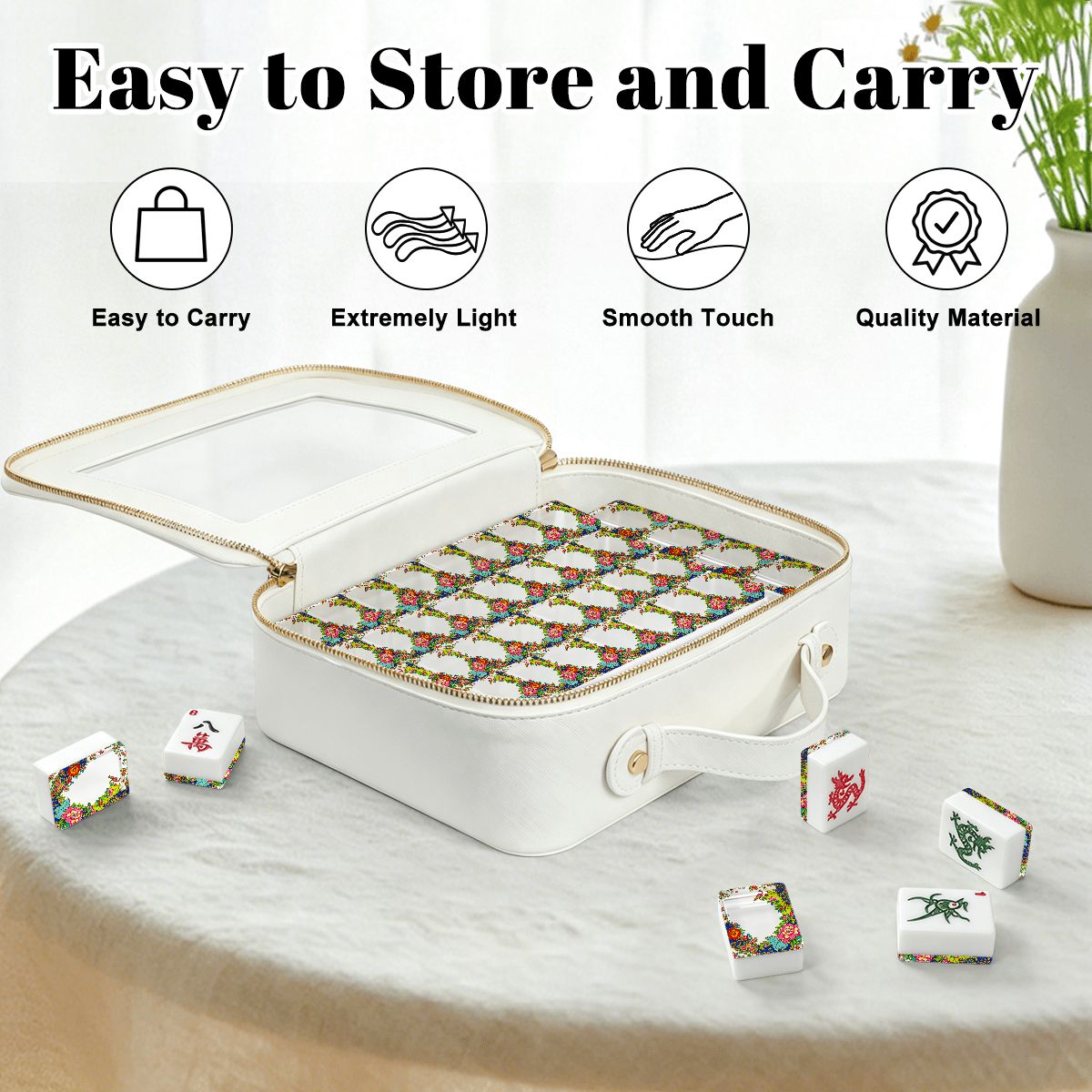 Tobacco Leaf Floral Chinoiserie American Mahjong Tiles And Carry Case - Splash of Color Co.