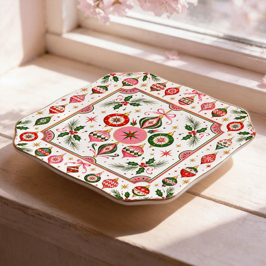 Shiny Brite Vintage Nostalgic Christmas Scalloped Ceramic Mahjong Dice Tray - Splash Of Mahj And Color Co.