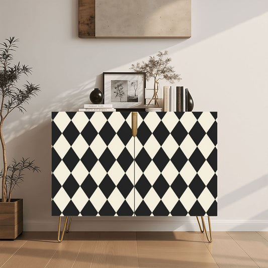Black And Cream Harlequin Designed Mahjong Tiles And Accessories Sideboard Credenza Cabinet - Splash Of Mahj And Color Co.