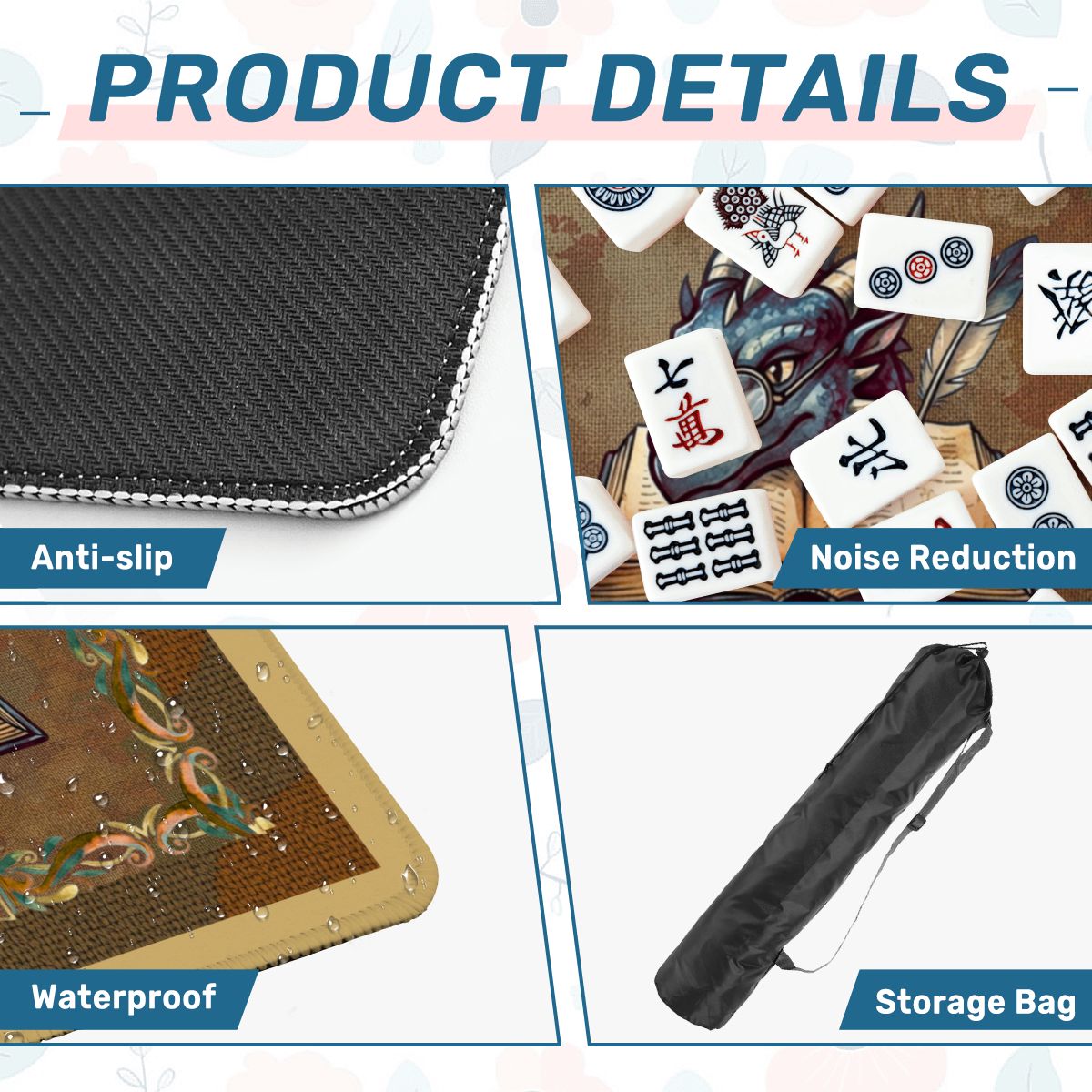 Dragon Of All Tales Faux Needlepoint Mahjong Mat - Splash of Color Co.