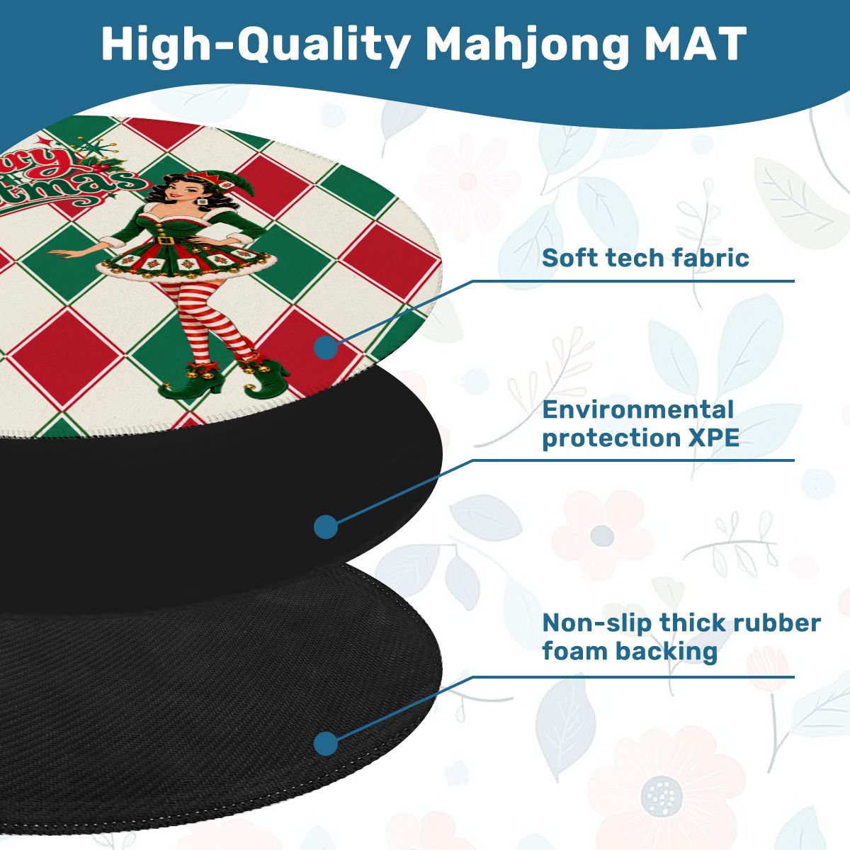 Merry Madge Christmas Harlequin Designed Round Mahjong Mat - Splash Of Mahj And Color Co.