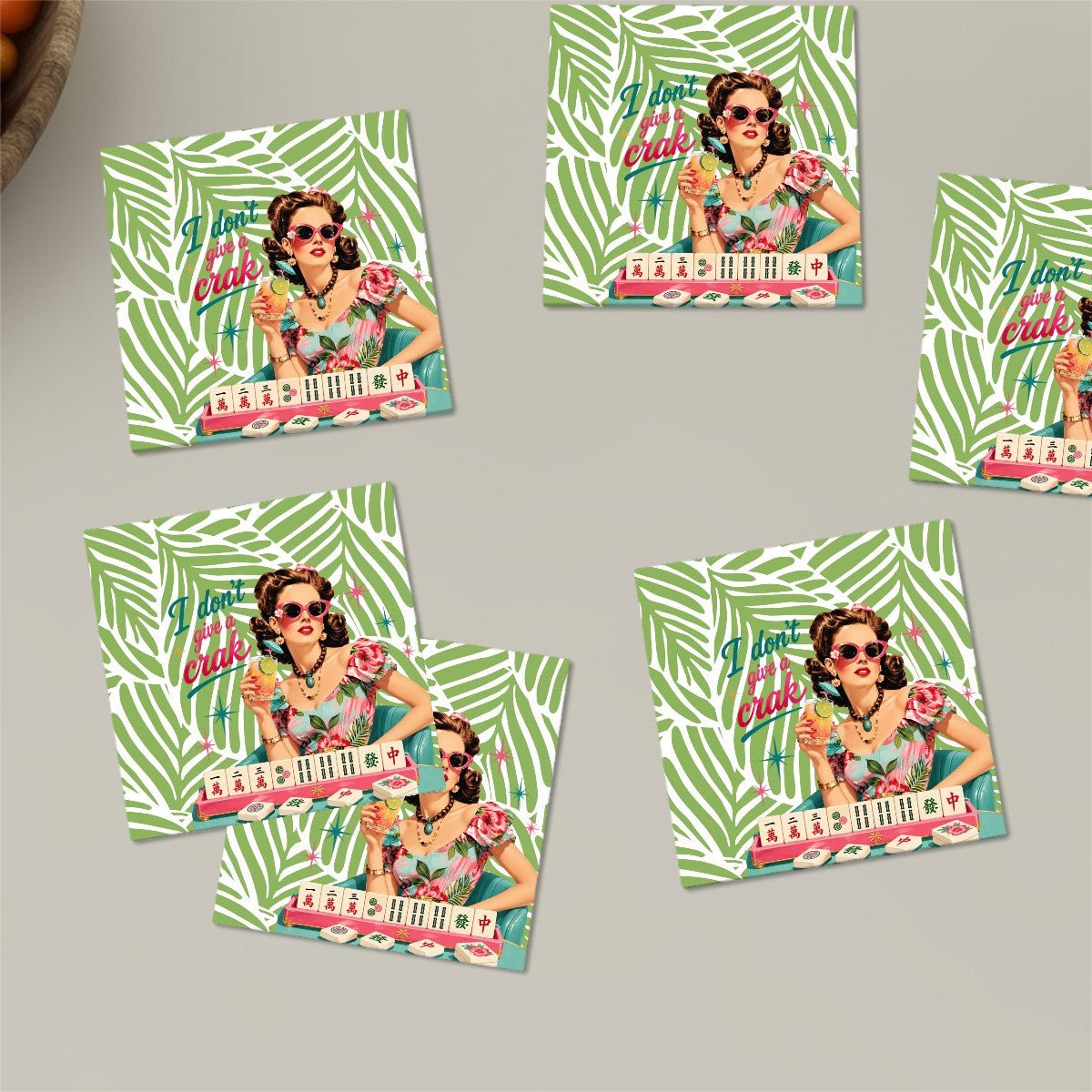 I Don't Give A Crak Mahjong Square Ceramic Coasters 6 pcs - Splash Of Mahj And Color Co.