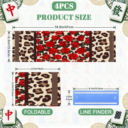 Leopard And Rose Designed 4 Mahjong Card Holder with Line Finder