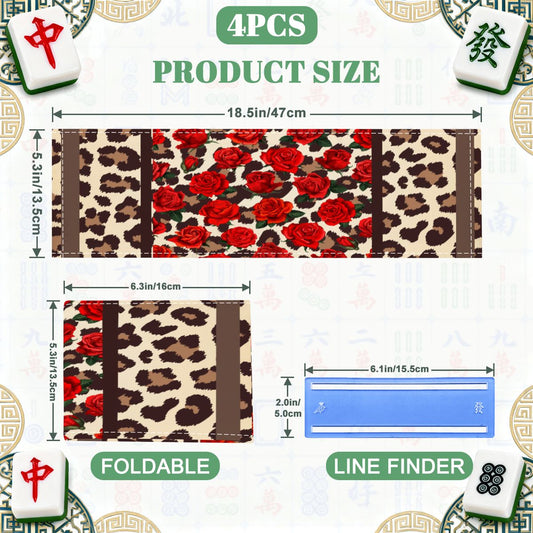 Leopard And Rose Designed 4 Mahjong Card Holder with Line Finder