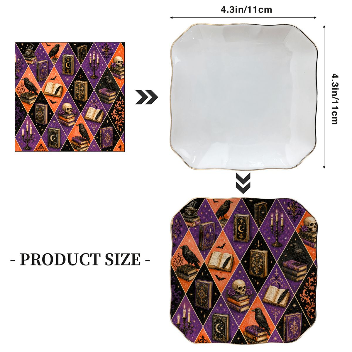 Harlequin Poe Halloween Fall Scalloped Ceramic Mahjong Dice Tray