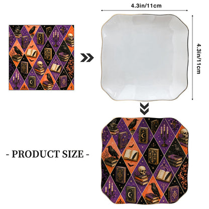 Harlequin Poe Halloween Fall Scalloped Ceramic Mahjong Dice Tray